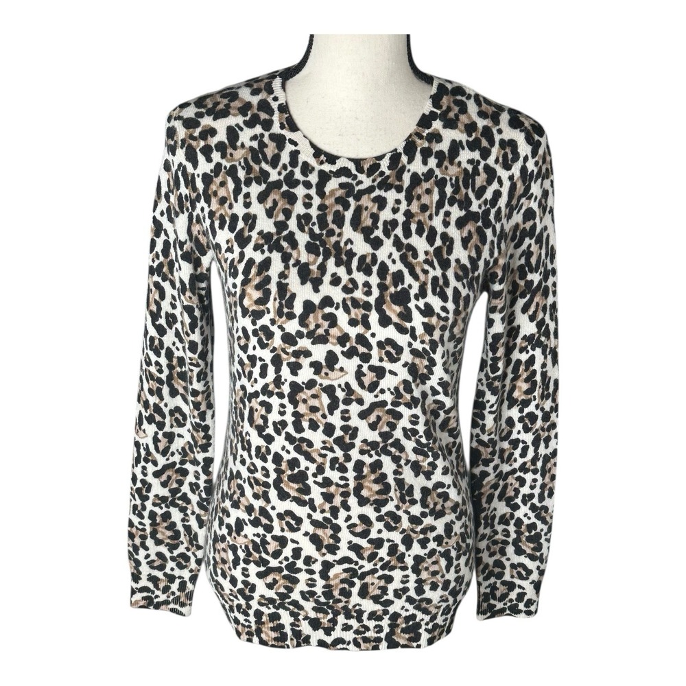 J. McLaughlin 100% Cashmere Leopard Cheetah Animal Print Sweater XS